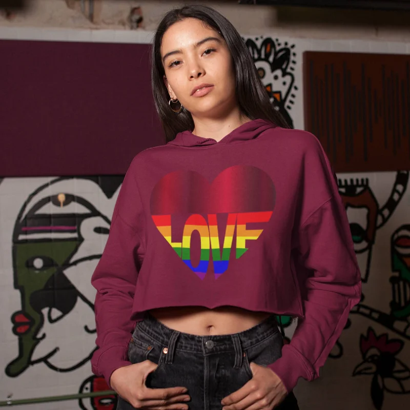 65 MCMLXV Women's LGBT Rainbow Love Heart Graphic Cropped Hoodie Soft Hoodies for Women