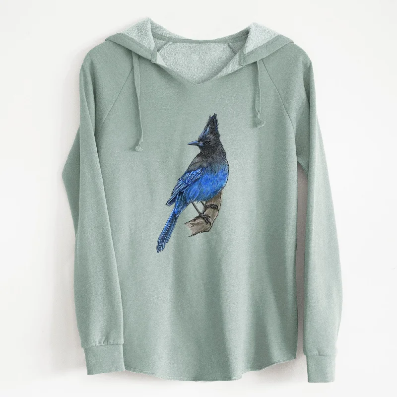 Vibrant Coastal Steller's Jay - Cyanocitta stelleri - Cali Wave Hooded Sweatshirt Warm Sweatshirts for Women