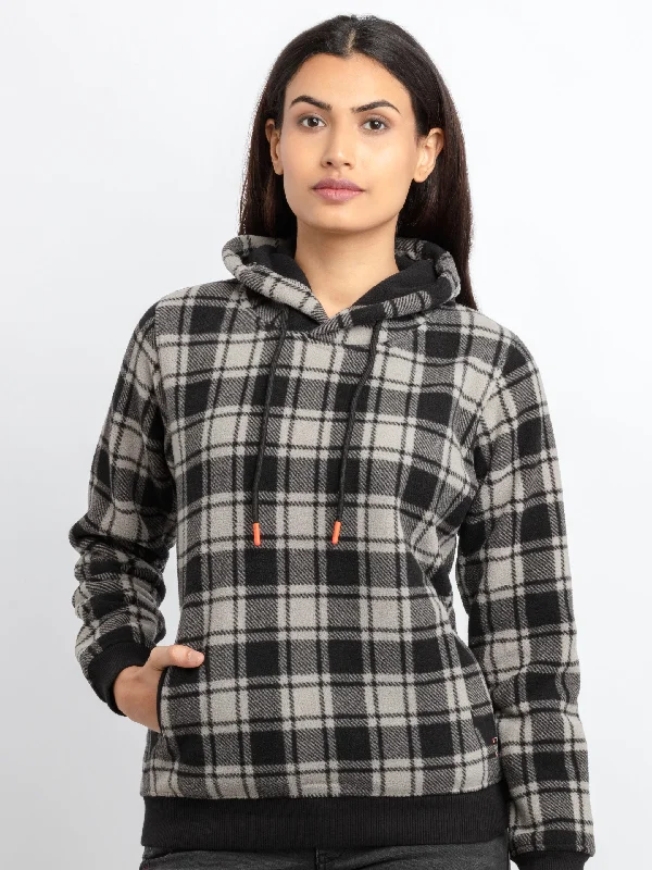 Womens Checks Round Neck Sweatshirt Hoodie Sweatshirt for Fall