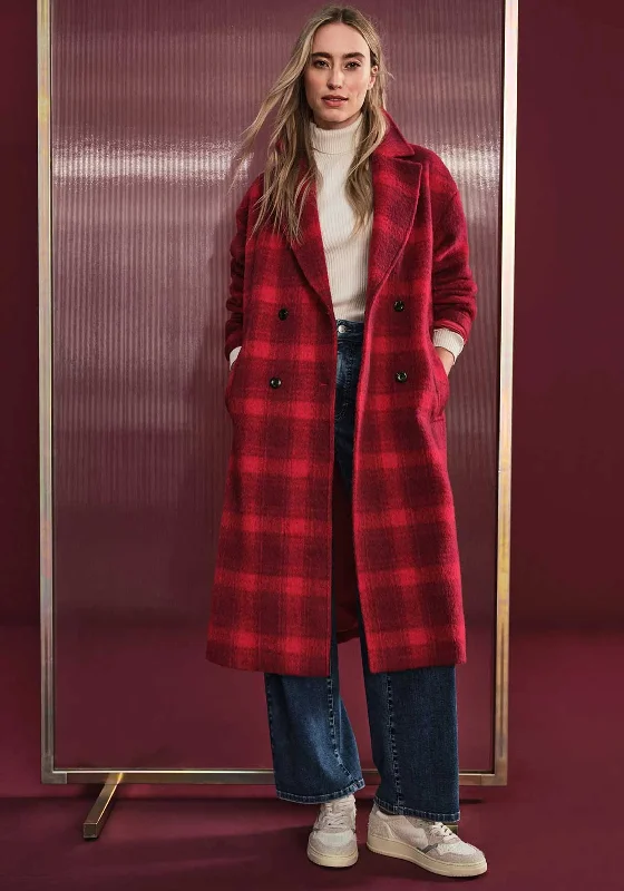 Street One Long Check Coat, Autunm Red Women's military-style jackets