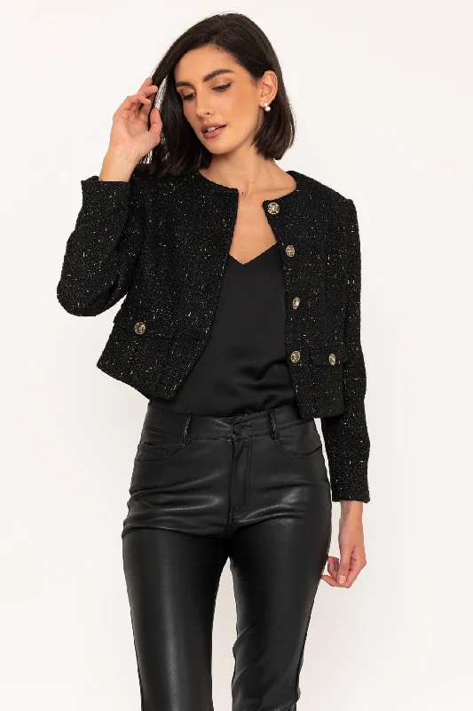 Black Tweed Jacket With Lurex Women's warm jackets