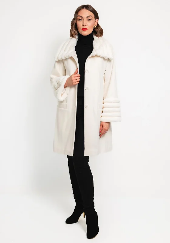 Camelot Faux Fur Trim Coat, Off White Women's formal jackets