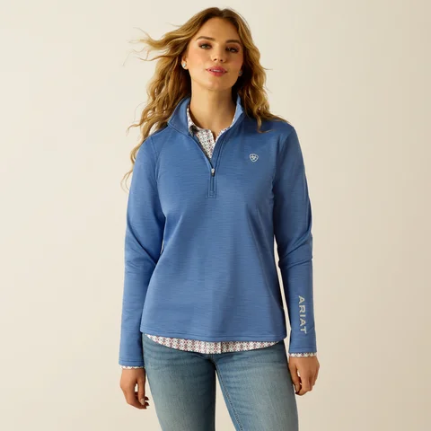 Women's Tek Team 1/2 Zip Sweatshirt - Soft Blue Heather & Ivory Women's long jackets