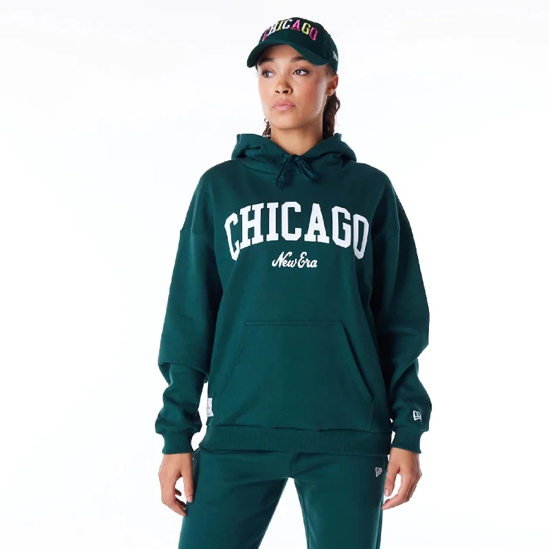 New Era Infill Dark Green Oversized Pullover Hoodie Hoodie with Drawstrings