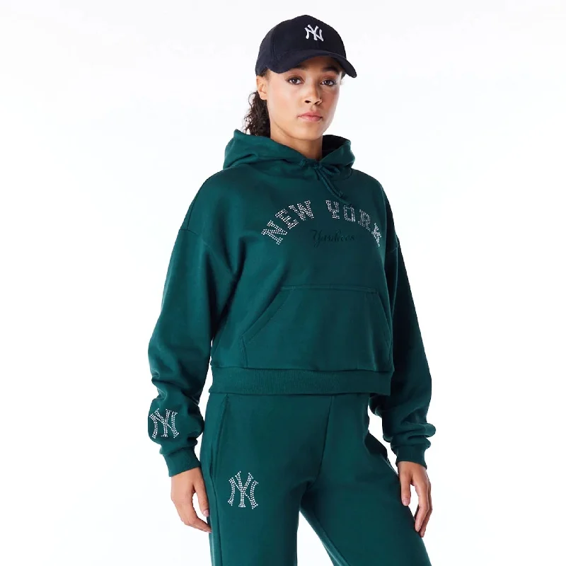 New York Yankees Womens MLB Diamante Dark Green Pullover Hoodie Hoodie Sweatshirt Chic