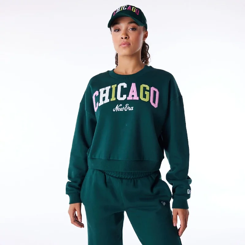 New Era Infill Dark Green Crop Crew Neck Sweatshirt Sweatshirt Hoodie Collection