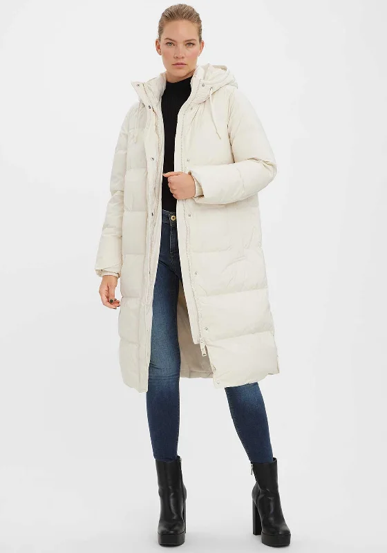 Vero Moda Erica Holly Long Puffer Coat, Cream Women's breathable jackets