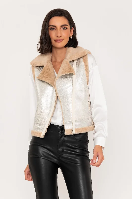 Faux Fur Gilet in Silver Women's commuter jackets