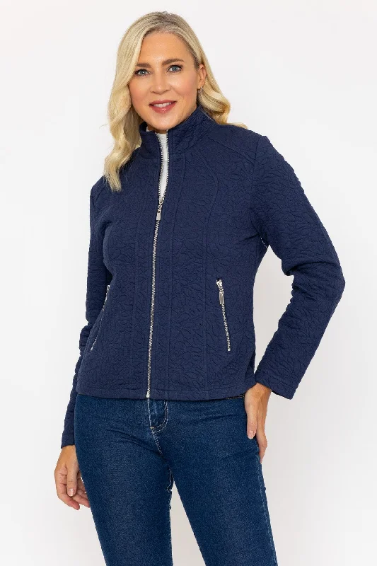 Navy Textured Jersey Jacket Women's transitional jackets