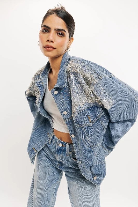 70's Lace Top Denim Jacket Women's short jackets