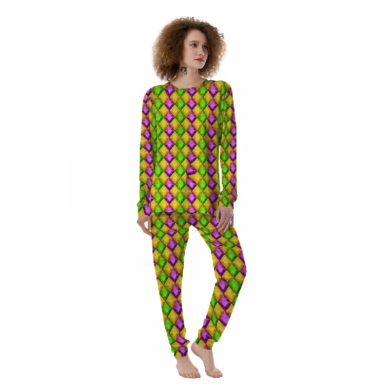 Diamond Mardi Gras Print Pattern Women's Pajamas Spring pajama sets