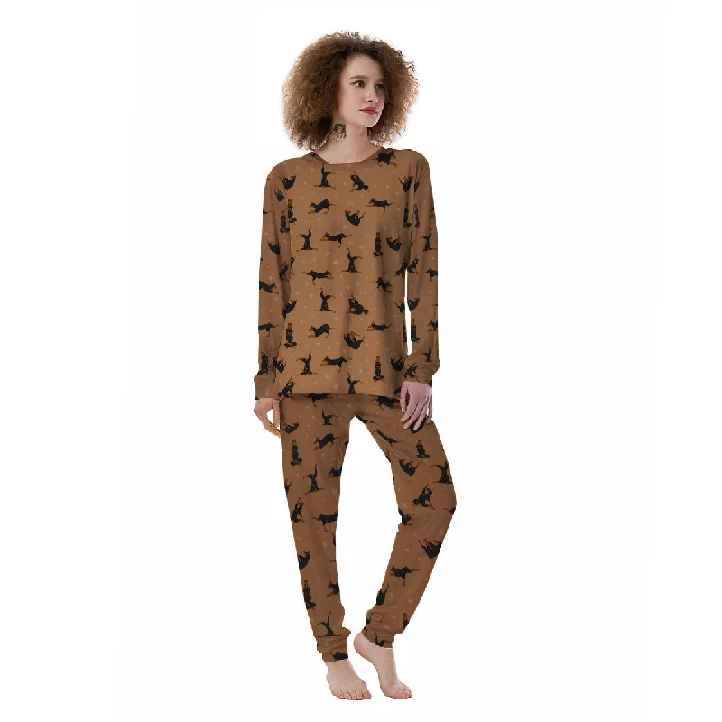 Dobermann Print Pattern Women's Pajamas Linen pajama sets