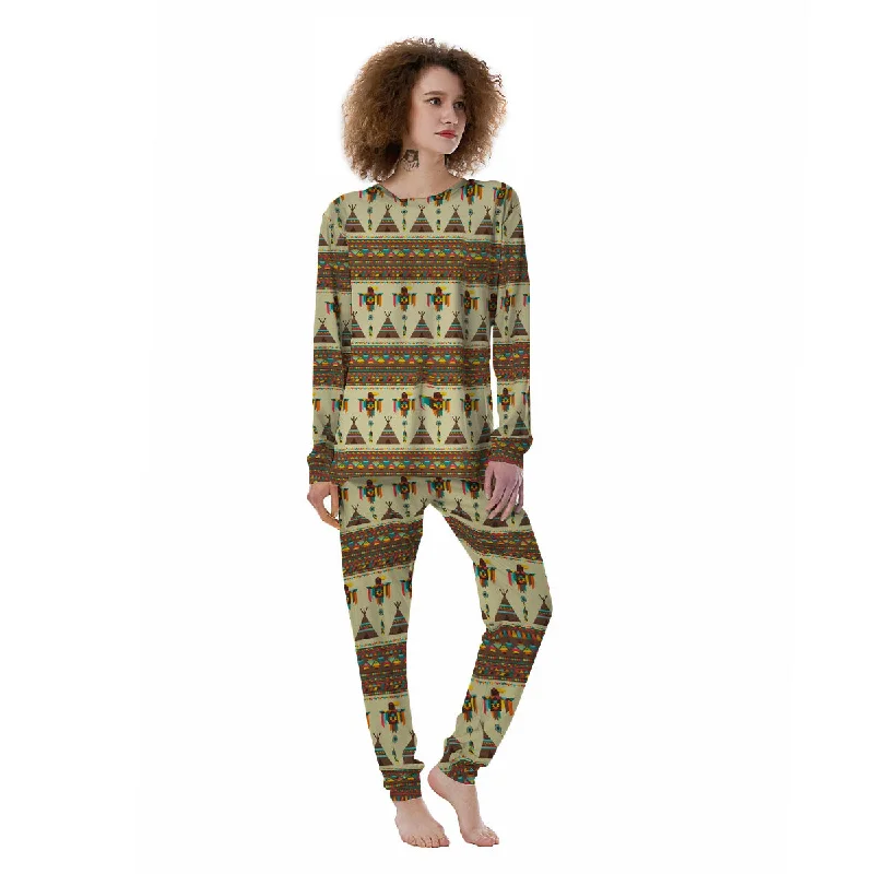 Eagle Native American Print Pattern Women's Pajamas Best pajama sets for cold weather