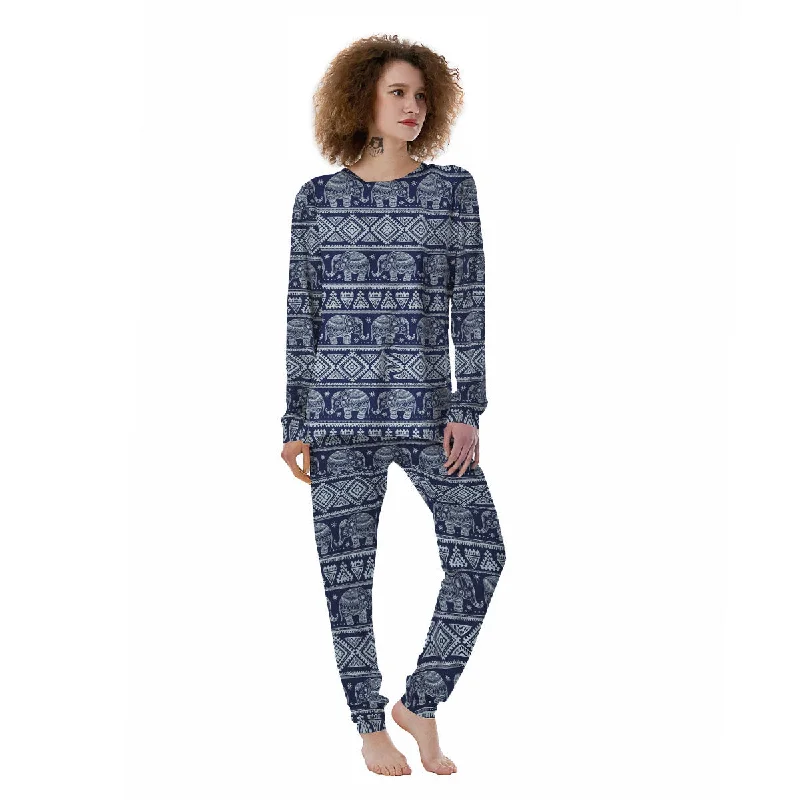 Elephant Indian Blue Print Pattern Women's Pajamas Zara pajama sets