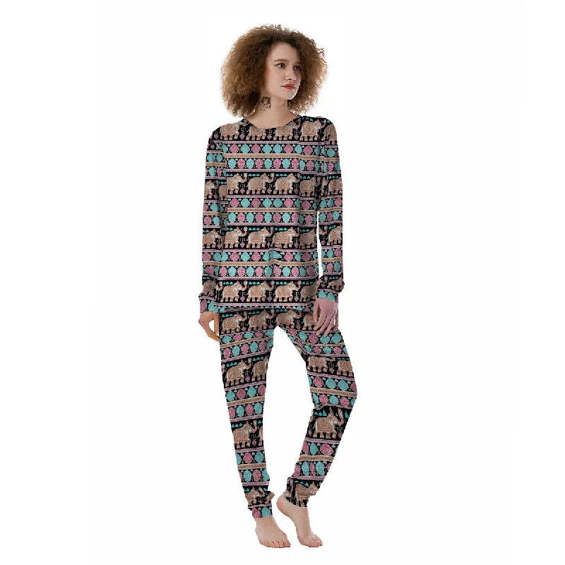 Elephant Indian Tribal Print Pattern Women's Pajamas Jogger pajama sets