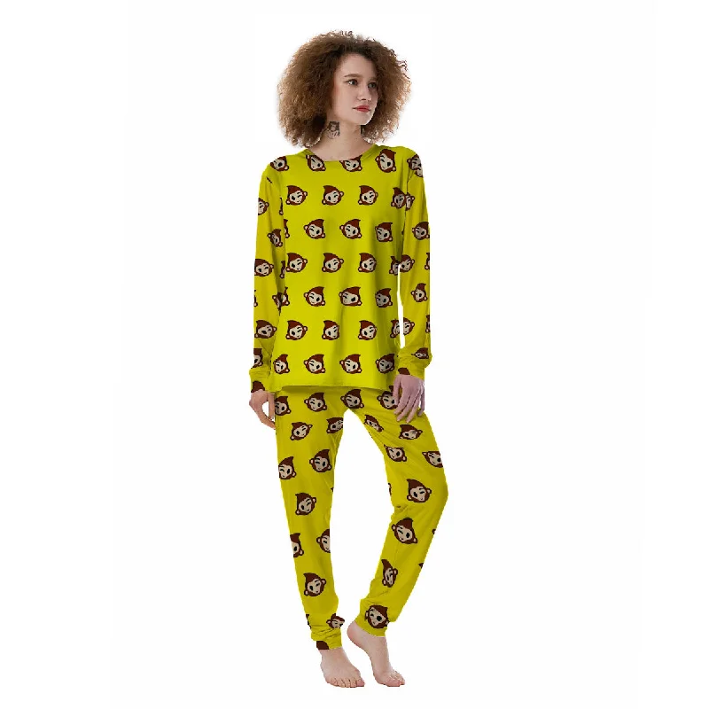 Emoji Monkey Print Pattern Women's Pajamas Hoodie pajama sets