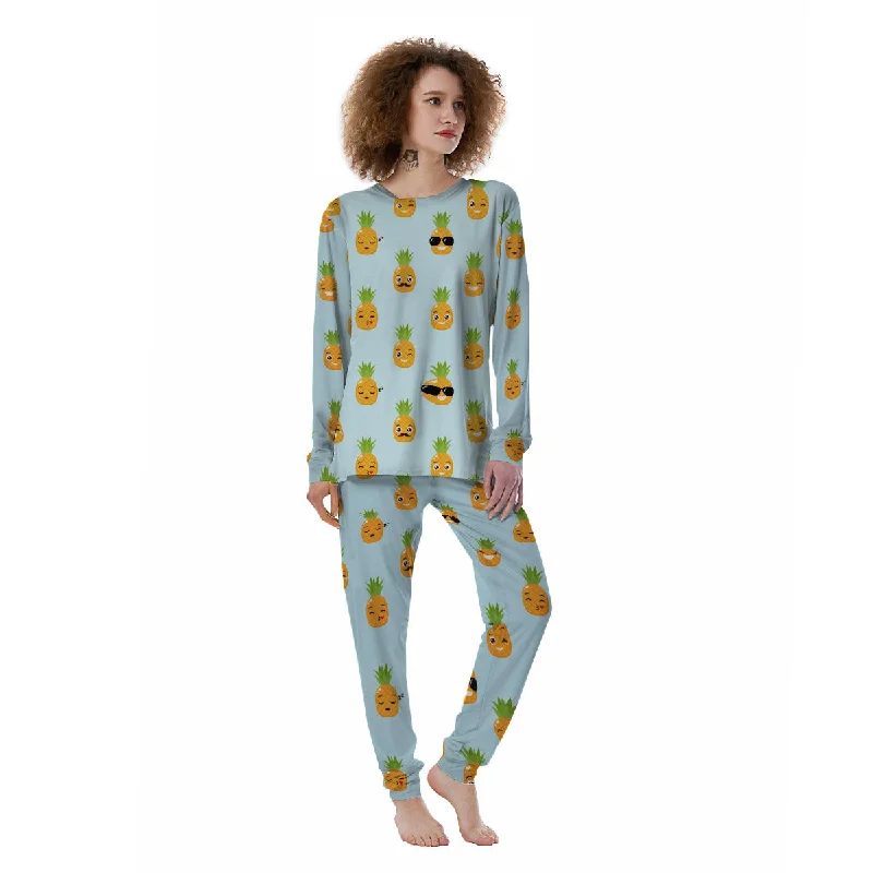 Emoji Pineapple Print Pattern Women's Pajamas Sleeveless pajama sets