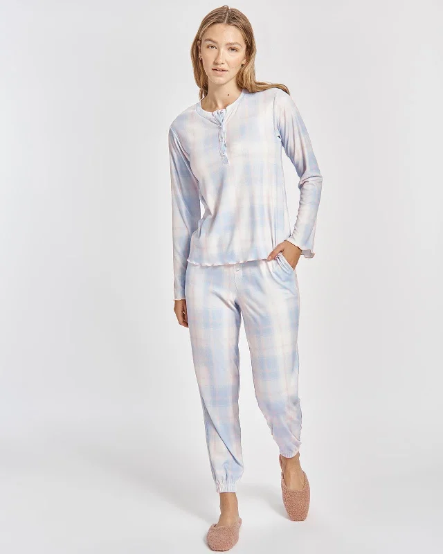 Juno Fuzzy Rib Henley PJ Set Elegant pajama sets