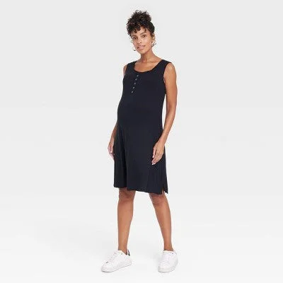 New - Sleeveless Nursing Henley Maternity Dress - Isabel Maternity by Ingrid & Isabel Black XS H&M pajama sets