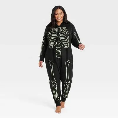 Women's Glow-In-The-Dark Skeleton Halloween Matching Family Union Suit - Hyde & EEK! Boutique Shorts pajama sets