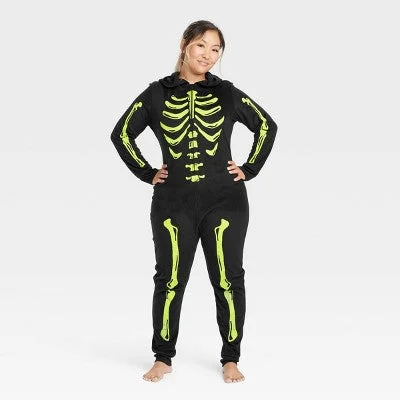 New - Women's Glow-in-the-Dark Skeleton Halloween Matching Family Union Suit Pajama - Hyde & EEK! Boutique Black L Bridal pajama sets