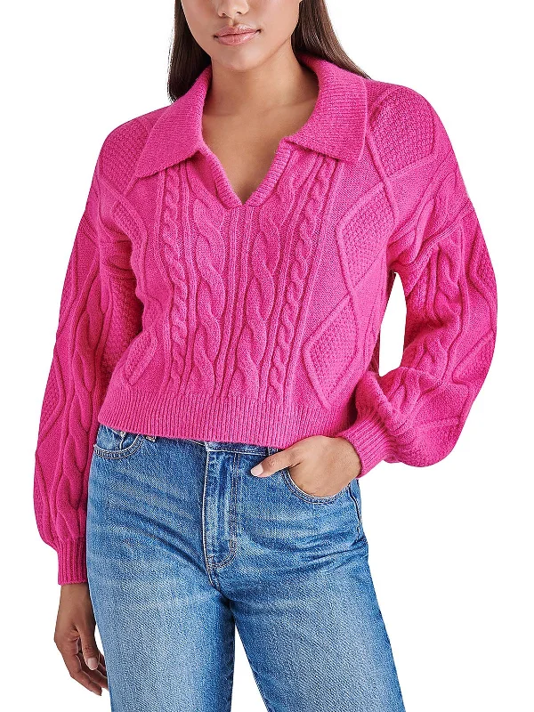 Cay Womens Cable Knit Collared Pullover Sweater Cotton sweaters