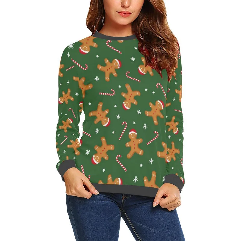 Chirstmas Gingerbread Man Print Pattern Women's Sweatshirt Layering sweaters