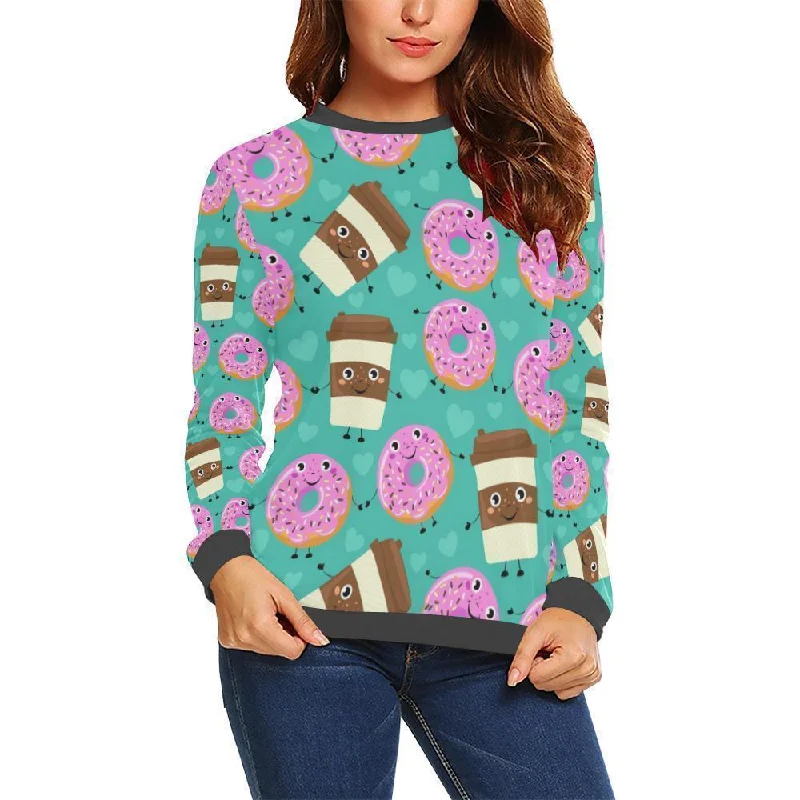 Coffee Donut Pattern Print Women's Sweatshirt Spring sweaters