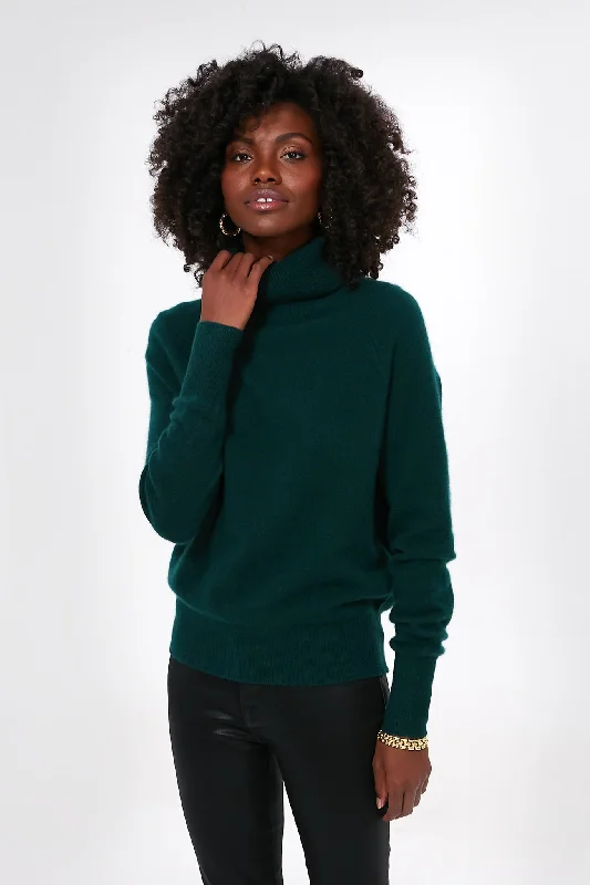 Cyprus Green Cashmere Ribbed Trim Turtleneck Office sweaters