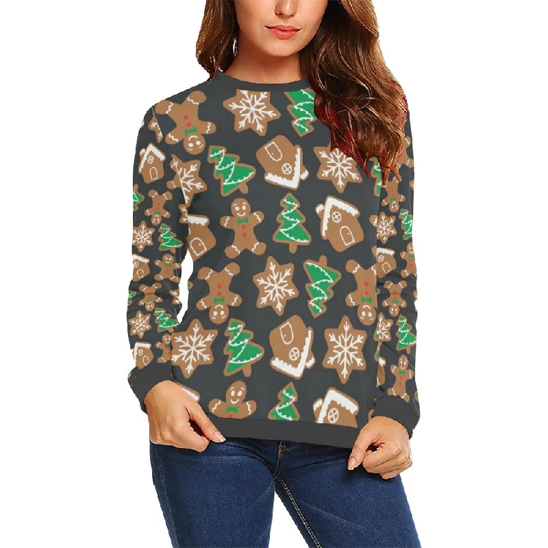 Gingerbread Man Pattern Print Chirstmas Women's Sweatshirt V-neck sweaters