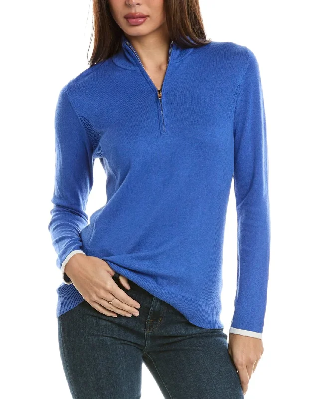 Hannah Rose Tee Time Cashmere-Blend 1/4-Zip Pullover Softest cashmere sweaters