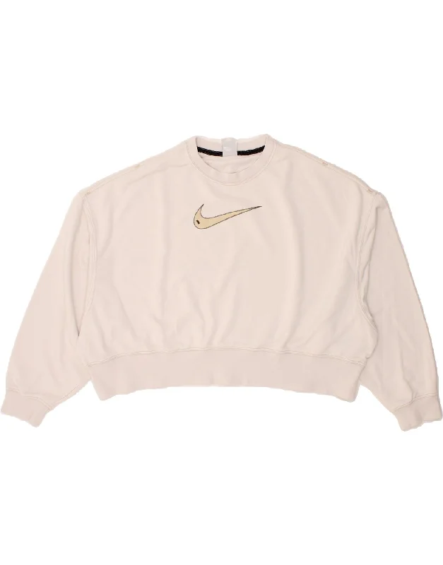 NIKE Womens Oversized Graphic Sweatshirt Jumper UK 14 Medium White Cotton Cardigan sweaters