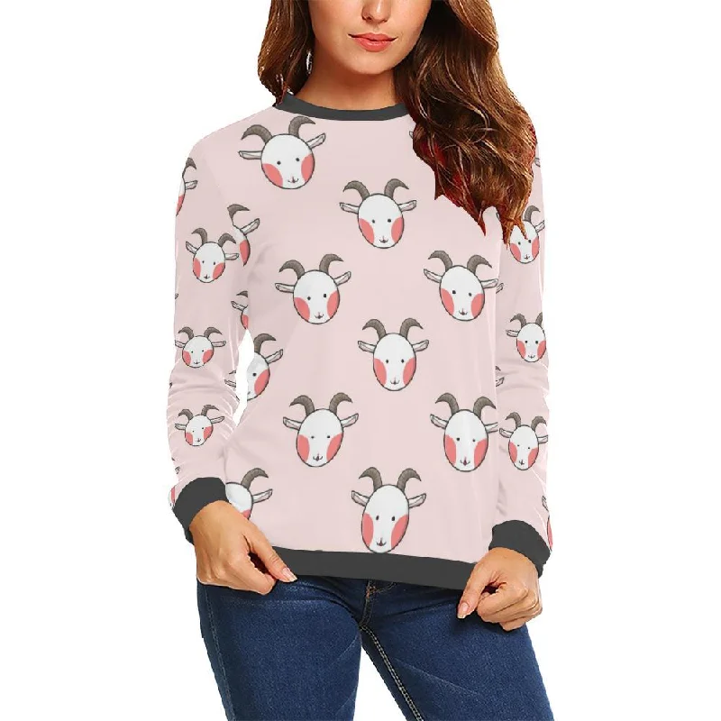 Pink Goat Sheep Pattern Print Women's Sweatshirt Best sweaters for cozy nights