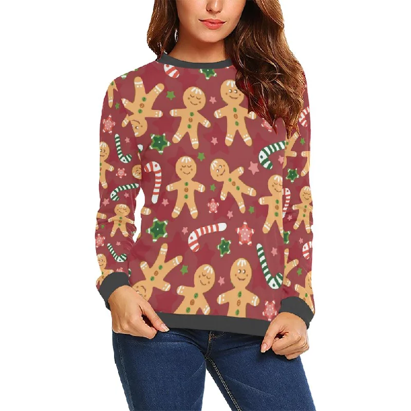 Red Gingerbread Man Chirstmas Pattern Print Women's Sweatshirt Chunky knit sweaters