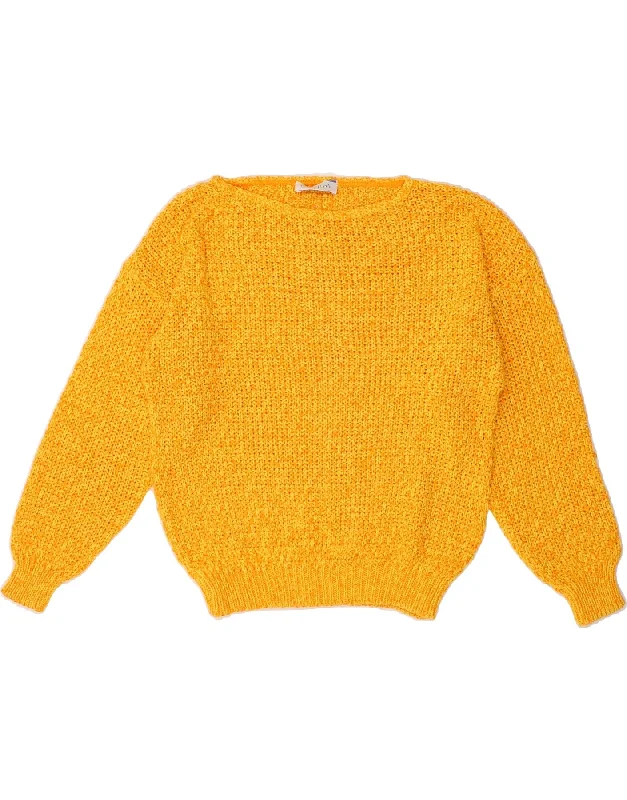 VINTAGE Womens Boat Neck Jumper Sweater UK 10 Small Yellow Cotton Comfortable sweaters for all seasons