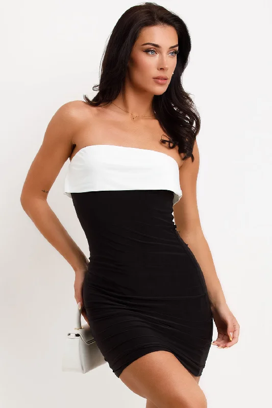 Bandeau Dress With Fold Over Detail Black And White Knitted mini dresses