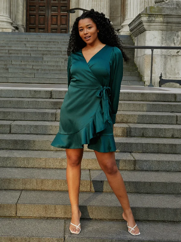 Bobbi Wrap Satin Mini Dress / Forest Green Fashion Nova mini dresses