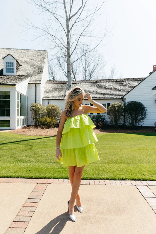 Come To Me Flounce Tiered Dress - Lime Best mini dresses for elegant looks