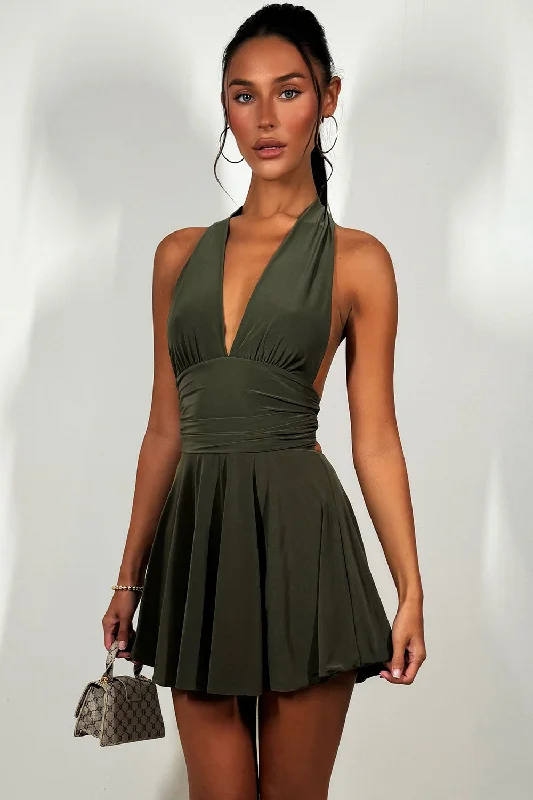 Halter Neck Dress With Open Back Khaki Best mini dresses for petites