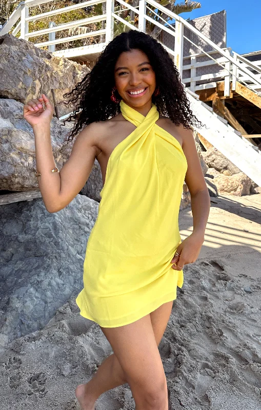 Jasmine Halter Mini Dress ~ Bright Yellow Goth mini dresses