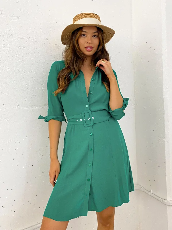 Olivia Mini Belted Shirt Dress / Green Cocktail mini dresses