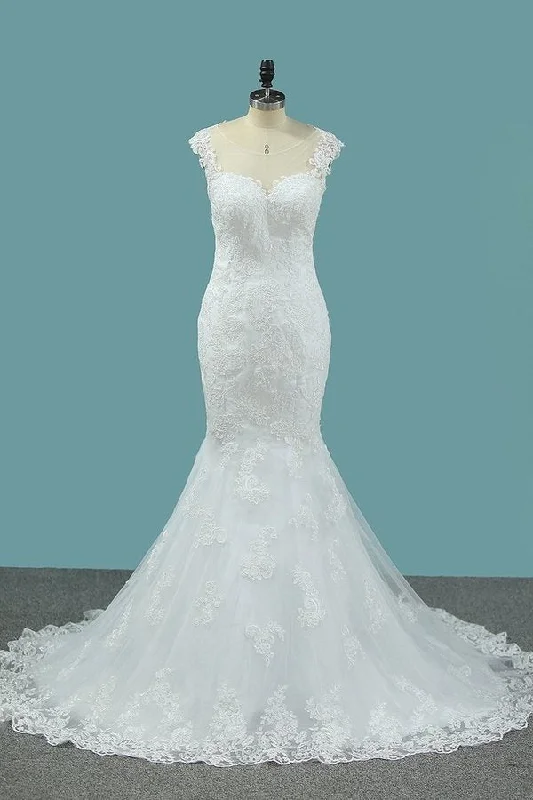 2024 Mermaid Wedding Dresses Scoop Tulle With PGLG7284 Elegant Lace Gown