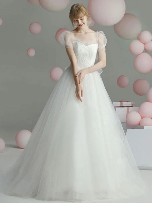 Ball Gown Wedding Dress Princess Silhouette Sweetheart Neck Short Sleeves Basque Waist Chapel Train Bridal Dresses Strapless Wedding Gown