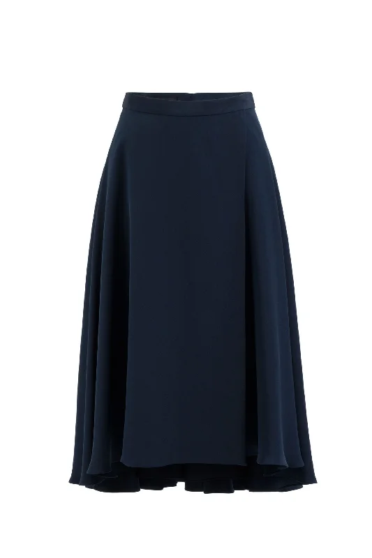 LATANIA NAVY BLUE SILK A-LINE HIGH-LOW HEM SKIRT Casual unclassified skirts