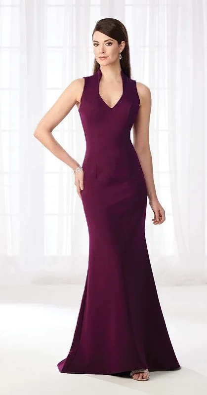 Cameron Blake - Seamed V-Neck Jersey Trumpet Evening Dress 218625 - 2 pcs Grape in Sizes 14 and 18 and 1 pc Black in Size 18 Available Christmas party dresses