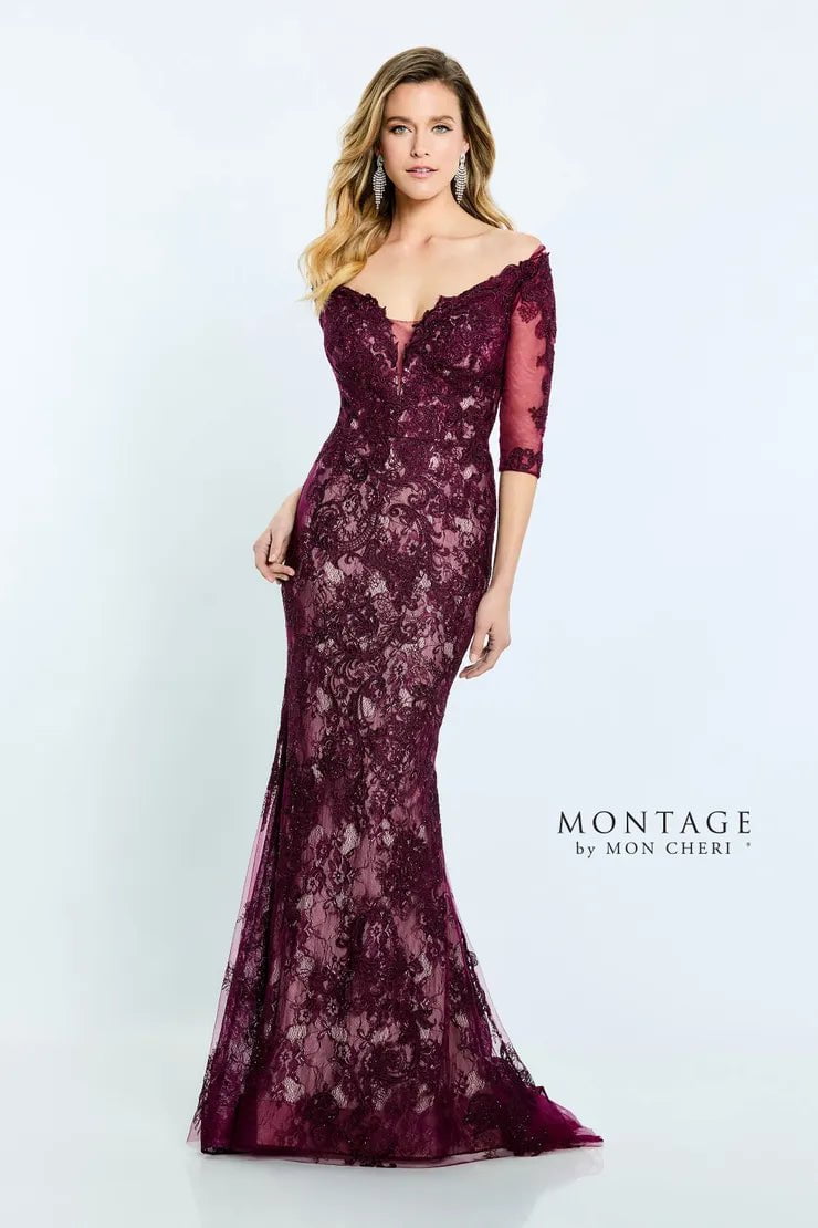 Montage by Mon Cheri M510 - off-Shoulder Sweetheart Neckline Long Gown Velvet party dresses