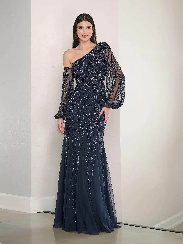 Adrianna Papell Platinum 40464 - Beaded Asymmetrical Neck Long Dress Best maxi dresses for formal events