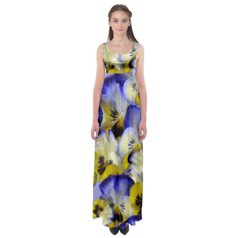 Blue and Yellow Pansies Empire Waist Maxi Dress Anniversary maxi dresses