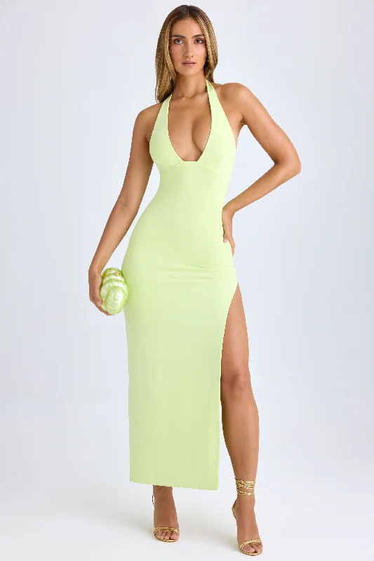 Modal High-Split Halterneck Maxi Dress in Matcha Green Beach maxi dresses