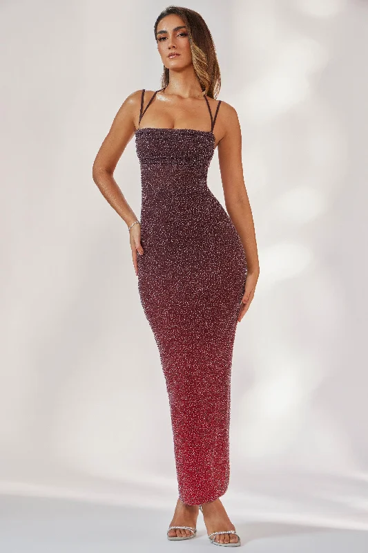 Embellished Maxi Dress in Red/Brown Ombré Budget-friendly maxi dresses